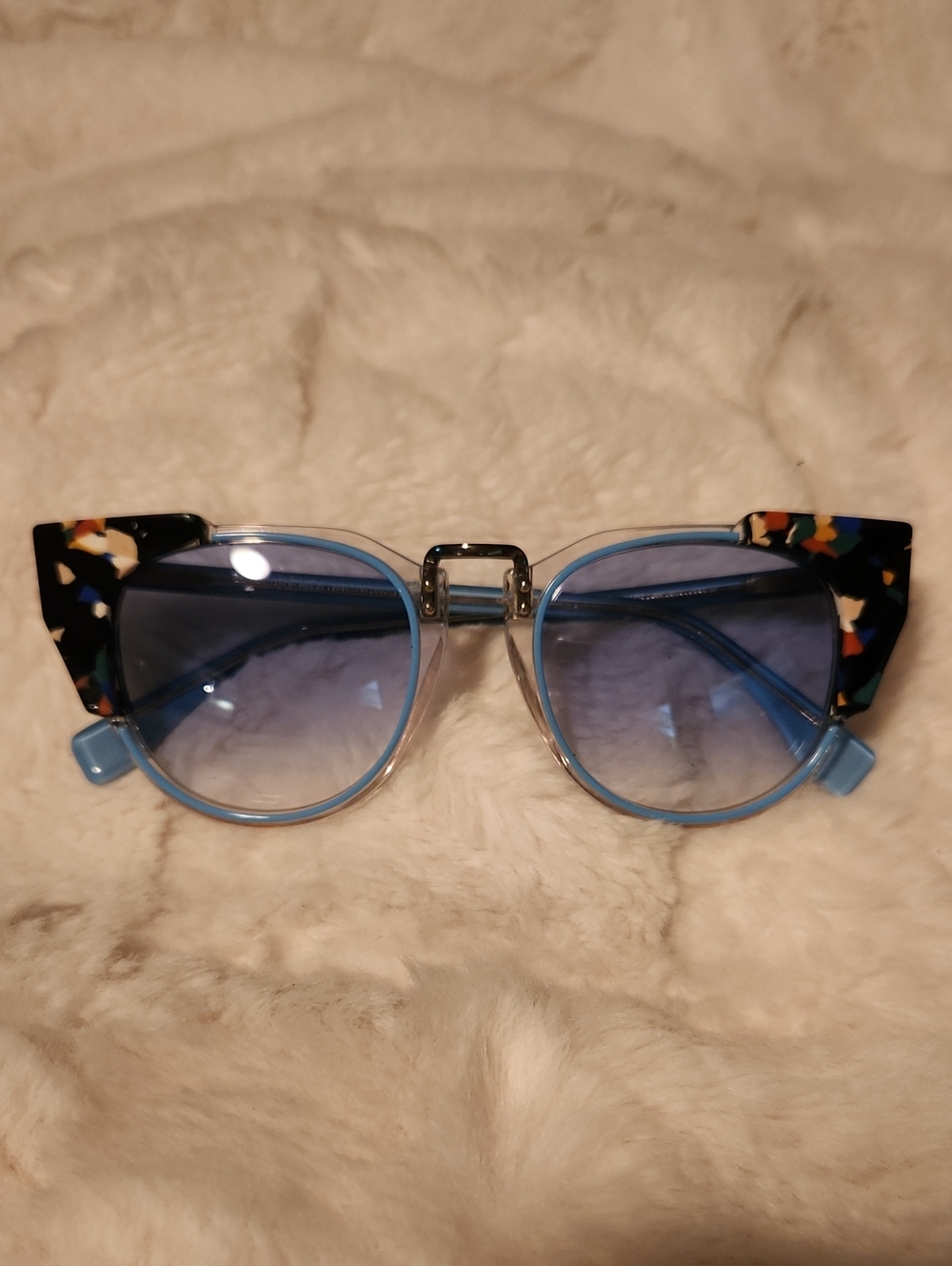 Fendi Blue Gradient Cat-Eye Sunglasses with Multicolor Temple Detail